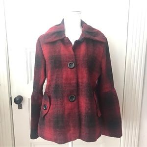 Oleg Cassini Red Black Wool Blend Lined Buffalo Plaid Coat